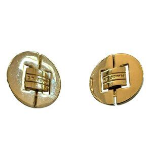 Vtg St. John Gold Tone Chunky Round Clip-On Earrings Modernist Couture Runway